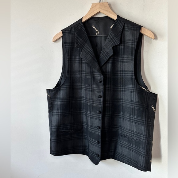 Vintage Stacy Adams Black on Black Plaid Button Down Vest Size 42L - Picture 3 of 7